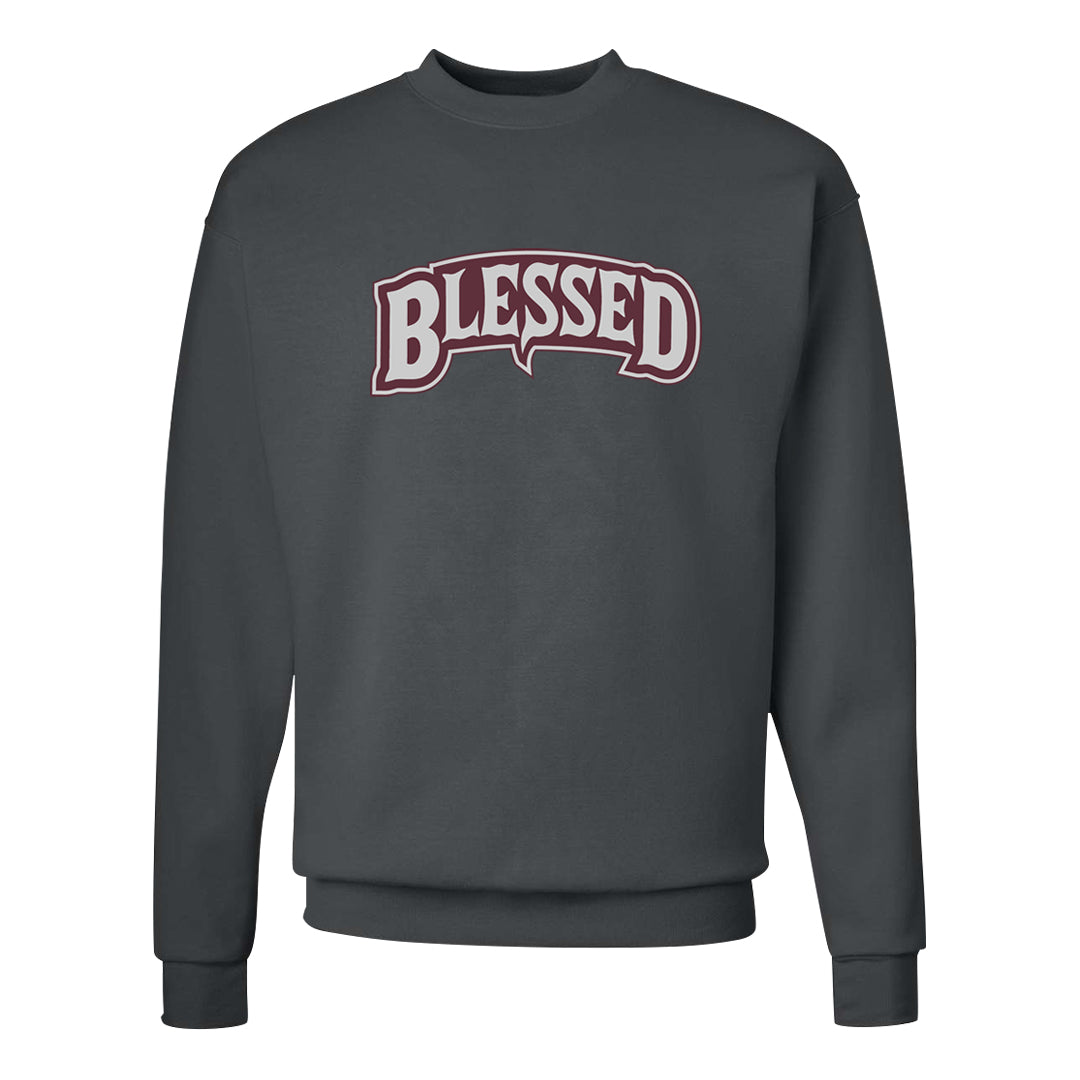 Burgundy 5s Crewneck Sweatshirt | Blessed Arch, Smoke Grey