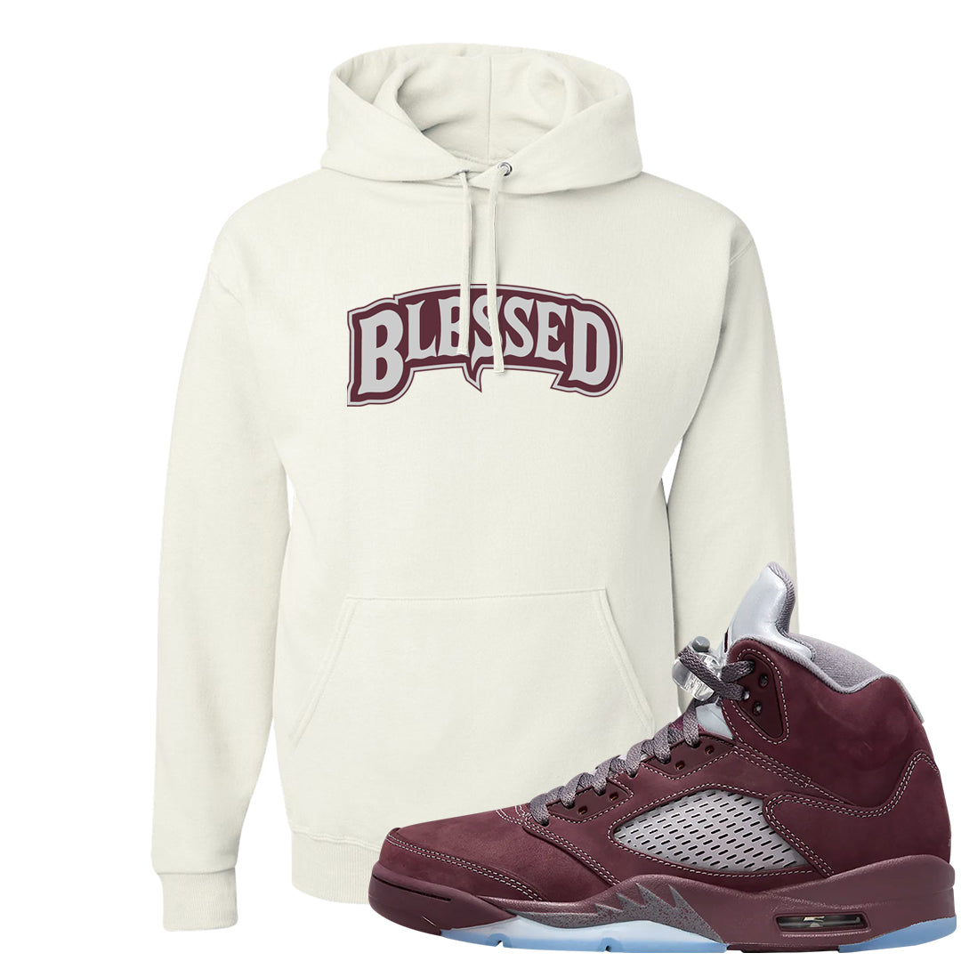 Burgundy 5s Hoodie | Blessed Arch, White