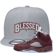 Burgundy 5s Snapback Hat | Blessed Arch, Light Gray