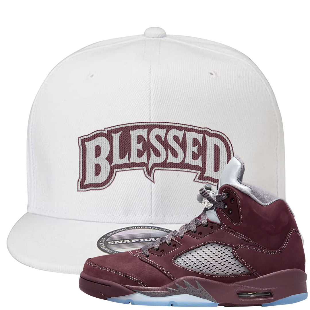 Burgundy 5s Snapback Hat | Blessed Arch, White