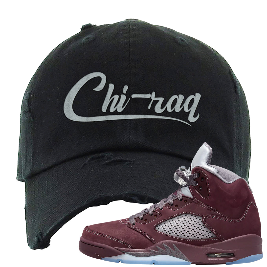 Burgundy 5s Distressed Dad Hat | Chiraq, Black
