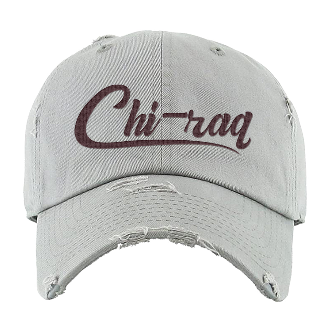 Burgundy 5s Distressed Dad Hat | Chiraq, Light Gray