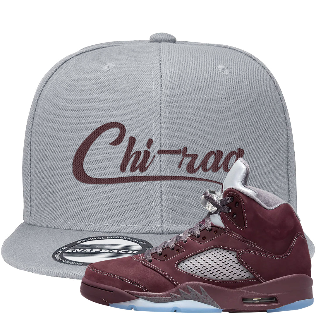 Burgundy 5s Snapback Hat | Chiraq, Light Gray