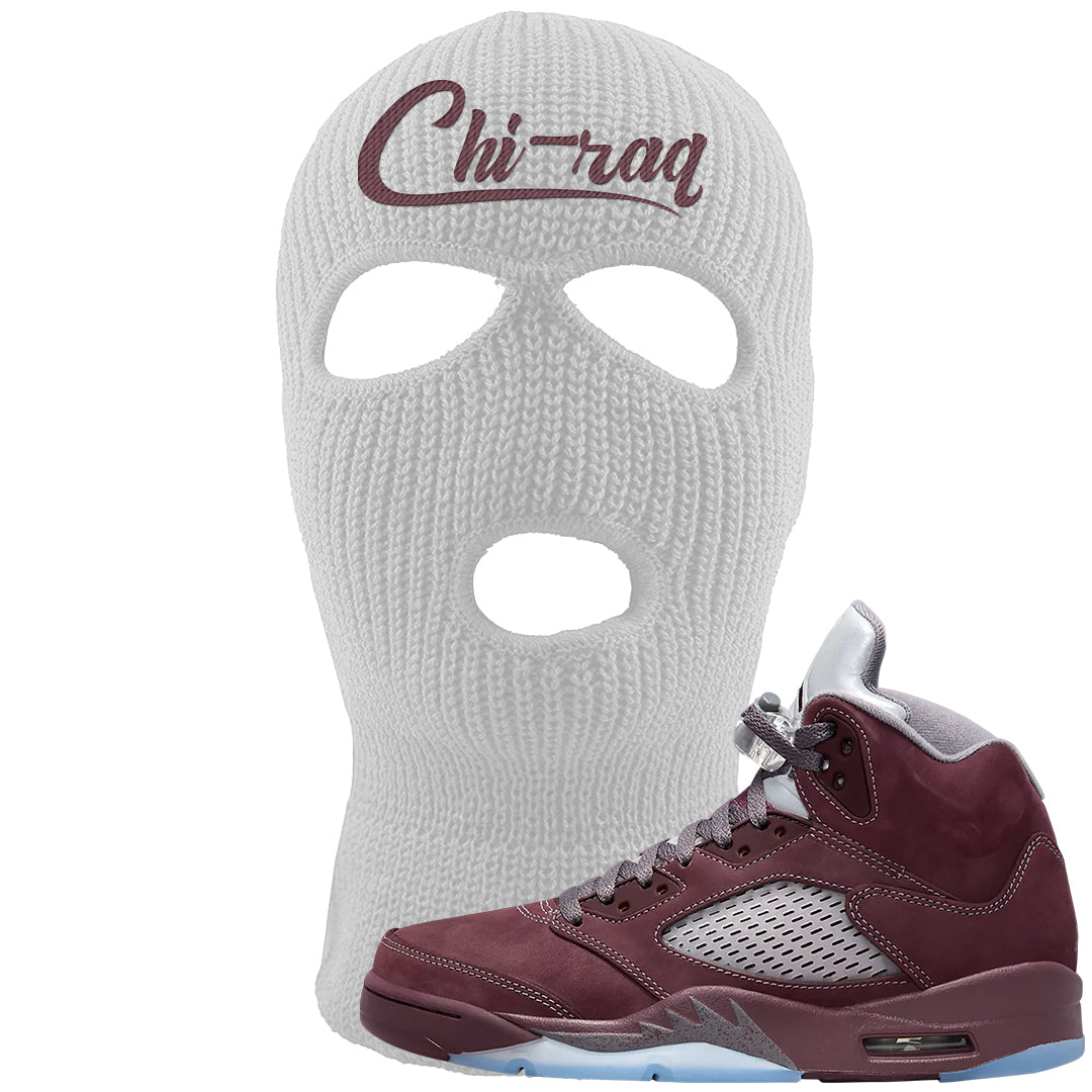 Burgundy 5s Ski Mask | Chiraq, White