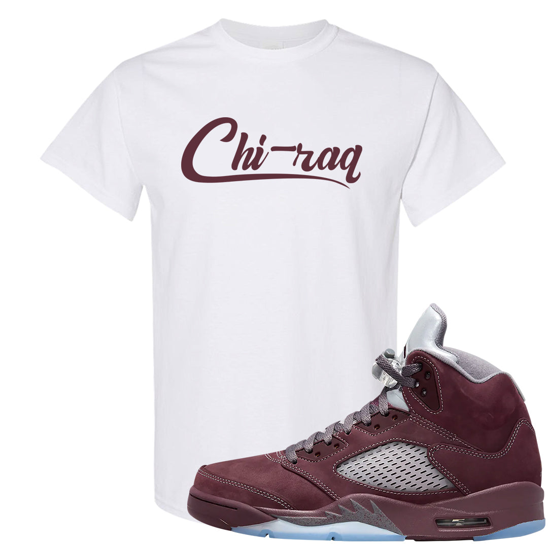 Burgundy 5s T Shirt | Chiraq, White