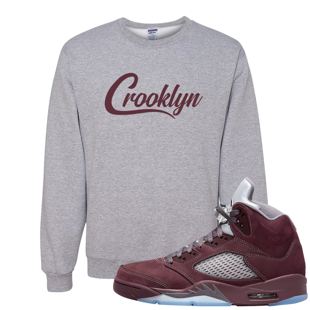 Burgundy 5s Crewneck Sweatshirt | Crooklyn, Ash