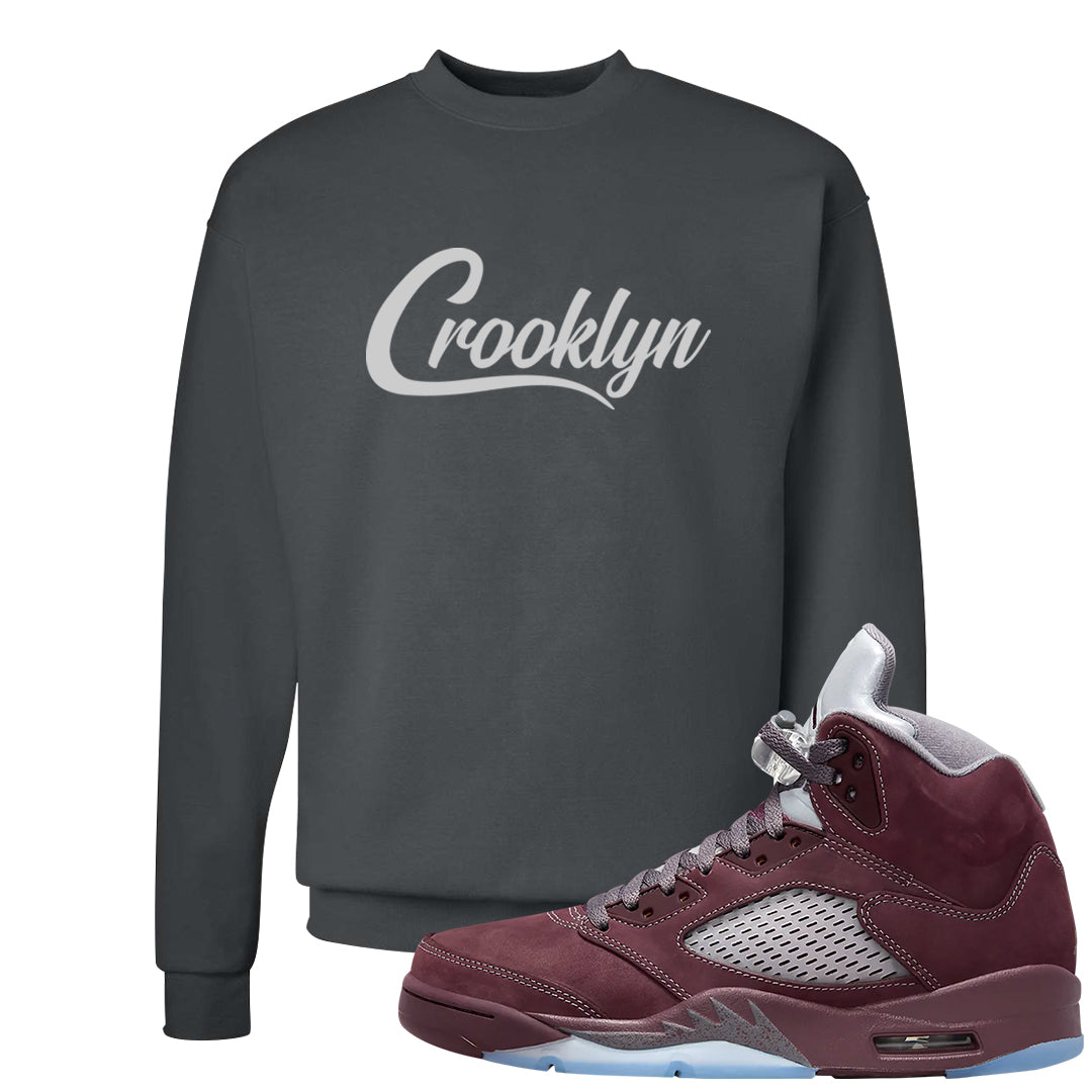 Burgundy 5s Crewneck Sweatshirt | Crooklyn, Smoke Grey