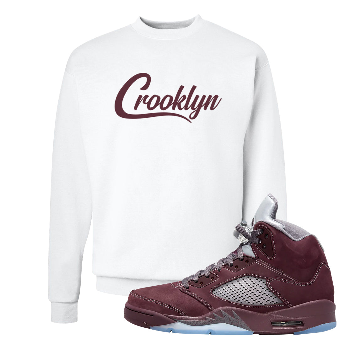 Burgundy 5s Crewneck Sweatshirt | Crooklyn, White