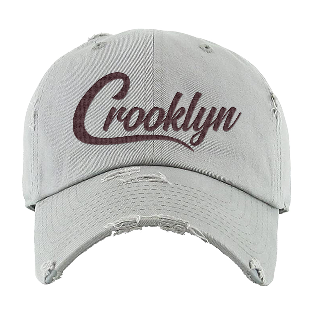 Burgundy 5s Distressed Dad Hat | Crooklyn, Light Gray