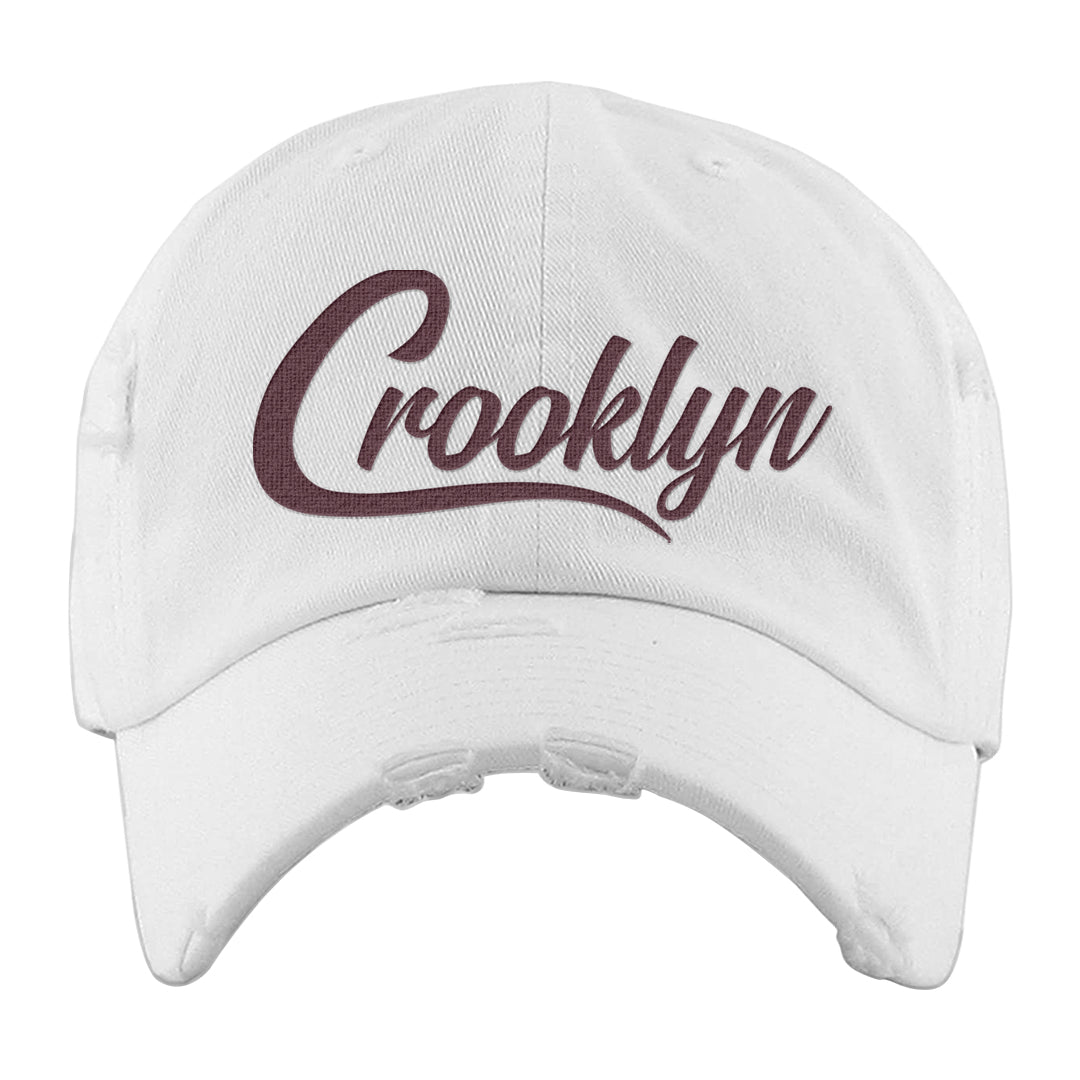 Burgundy 5s Distressed Dad Hat | Crooklyn, White