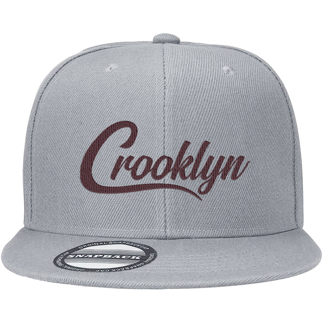 Burgundy 5s Snapback Hat | Crooklyn, Light Gray