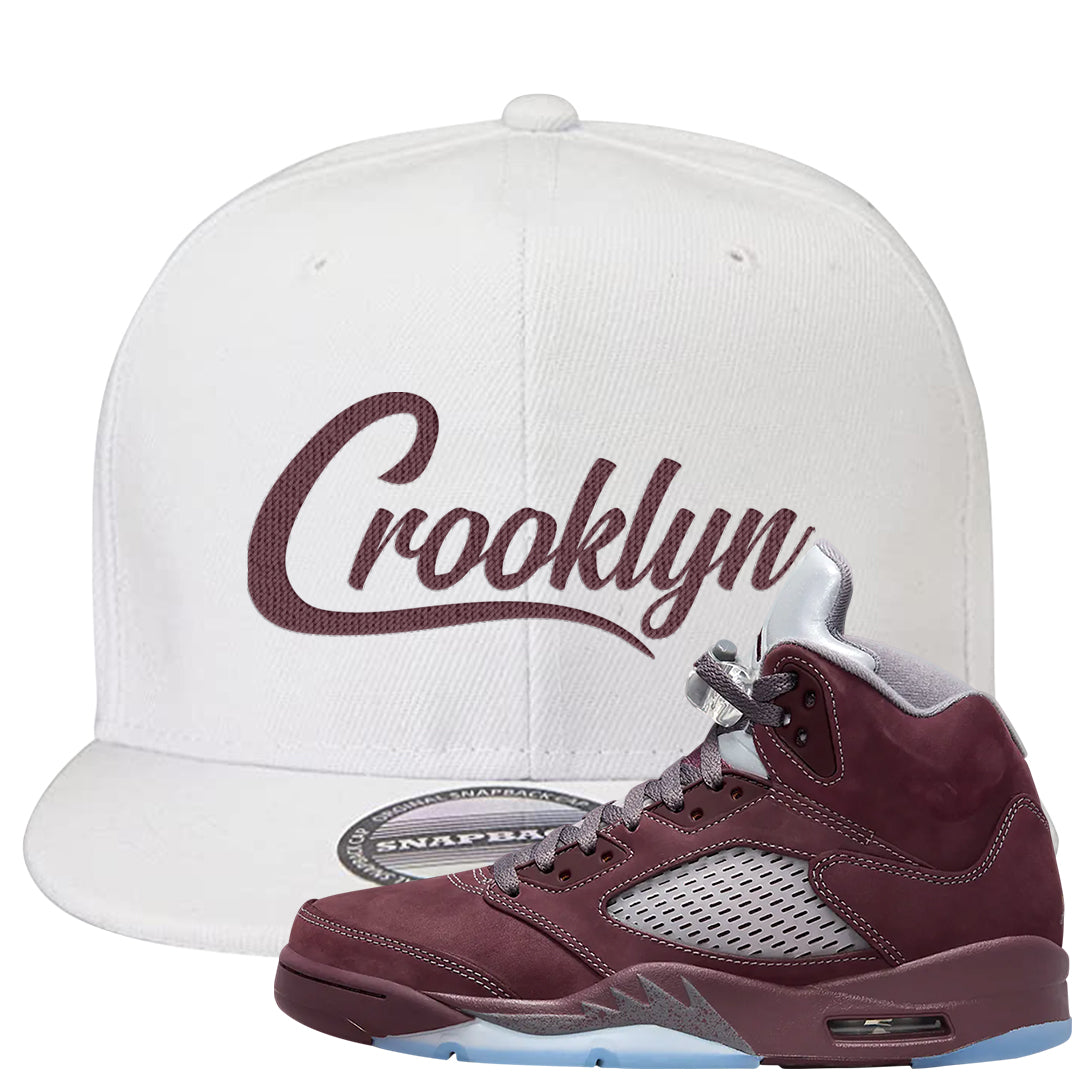 Burgundy 5s Snapback Hat | Crooklyn, White