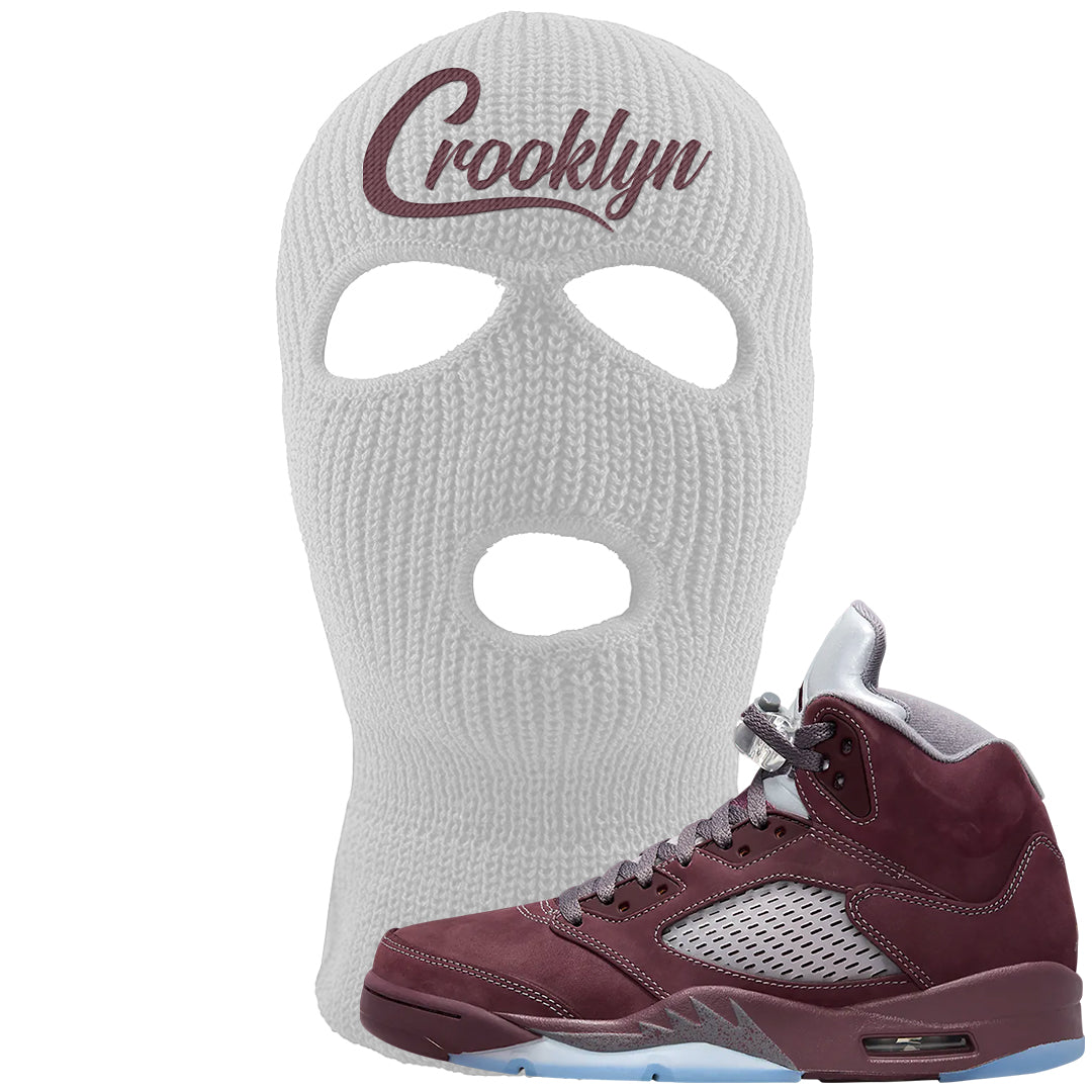 Burgundy 5s Ski Mask | Crooklyn, White