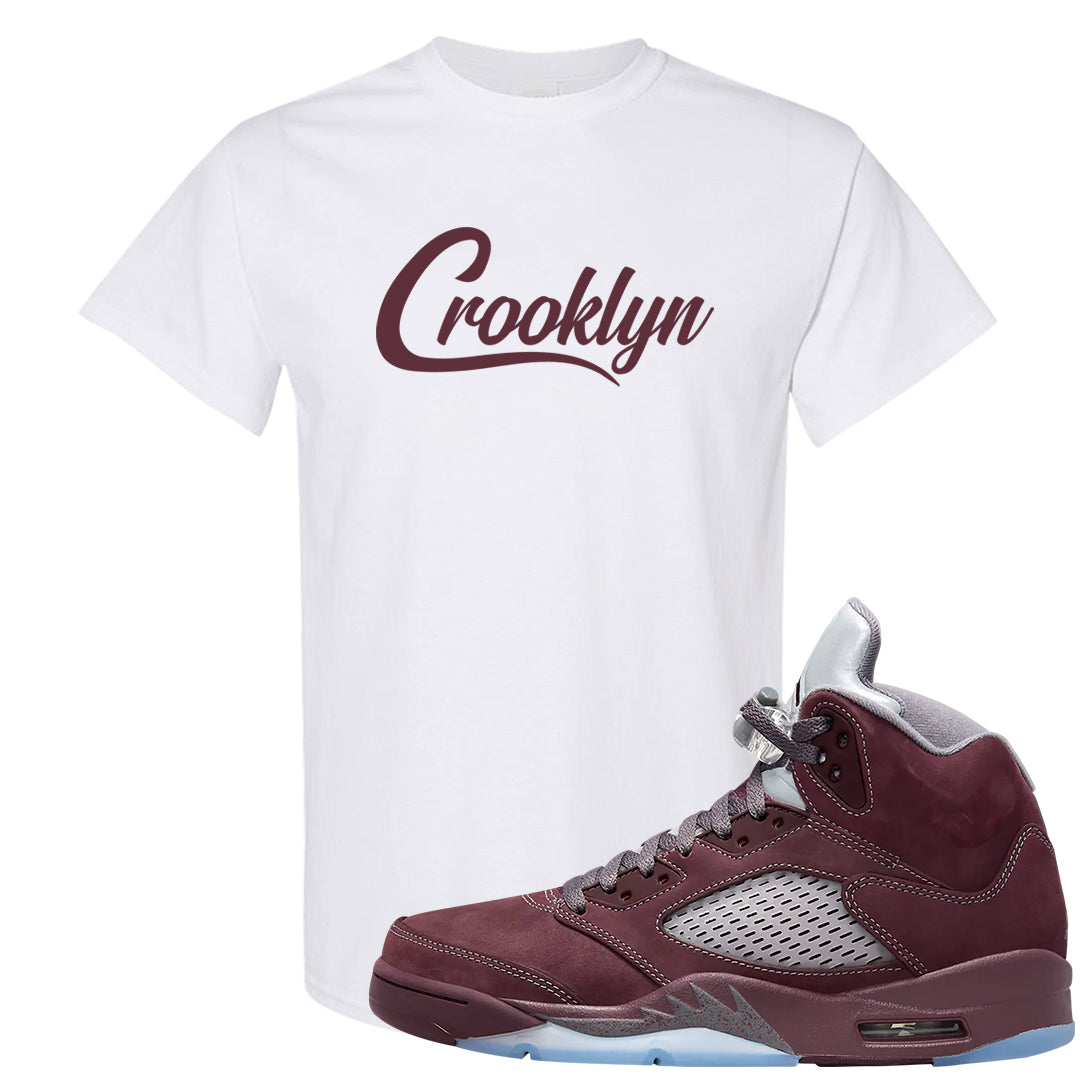 Burgundy 5s T Shirt | Crooklyn, White