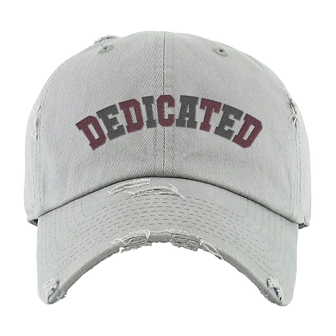 Burgundy 5s Distressed Dad Hat | Dedicated, Light Gray
