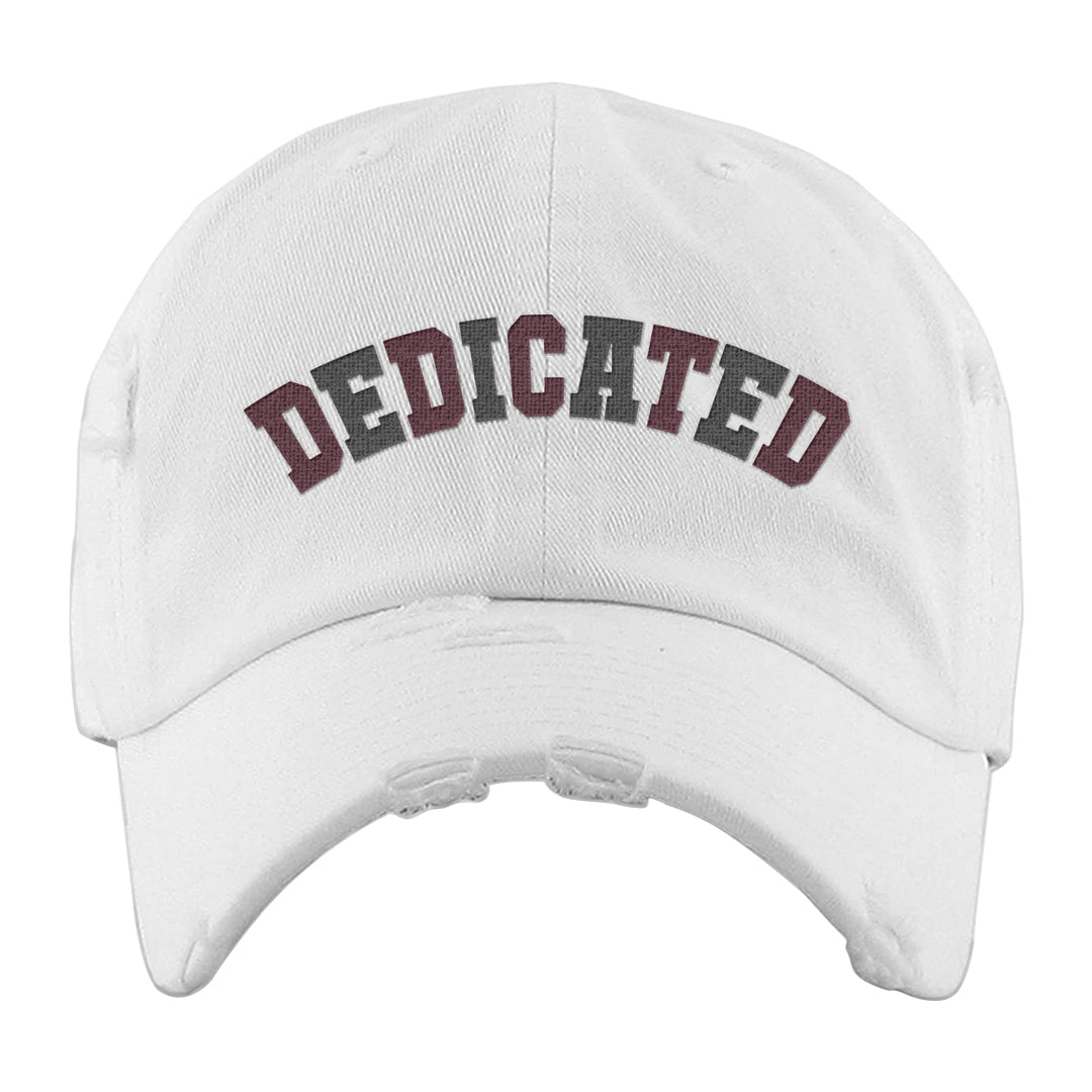 Burgundy 5s Distressed Dad Hat | Dedicated, White