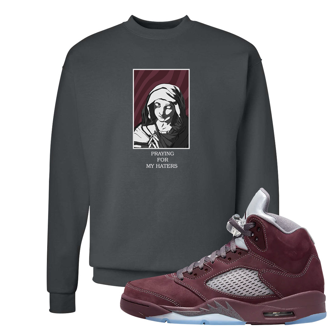 Burgundy 5s Crewneck Sweatshirt | God Told Me, Smoke Grey