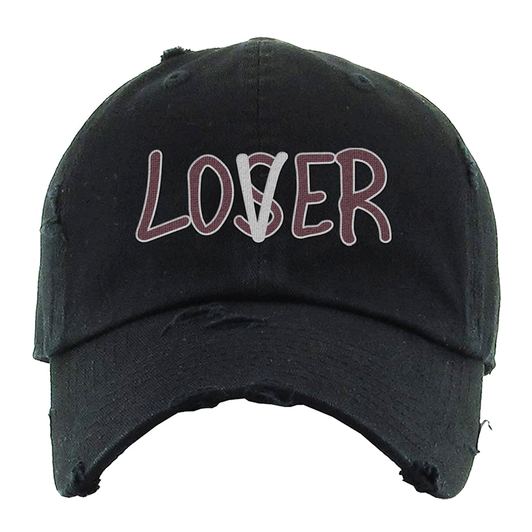 Burgundy 5s Distressed Dad Hat | Lover, Black