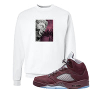 Burgundy 5s Crewneck Sweatshirt | Miguel, White