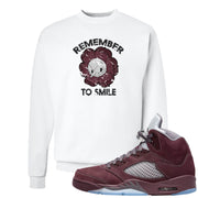 Burgundy 5s Crewneck Sweatshirt | Remember To Smile, White