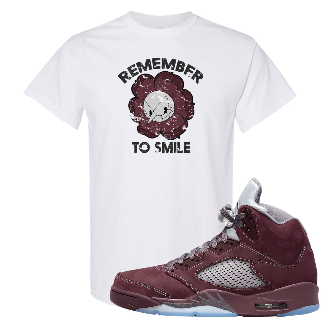 Burgundy 5s T Shirt | Remember To Smile, White