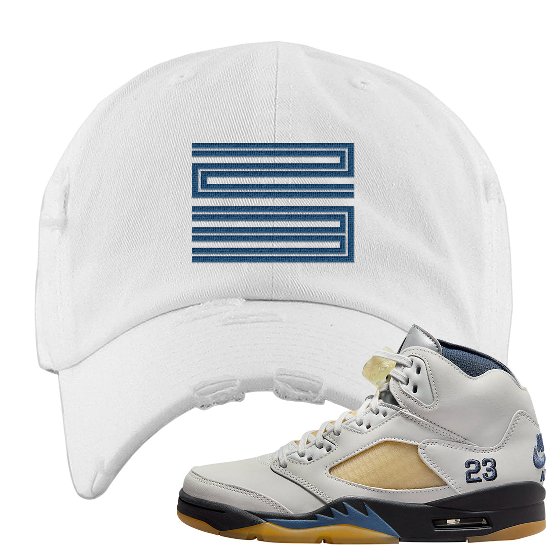 Dusk and Dawn 5s Distressed Dad Hat | Double Line 23, White