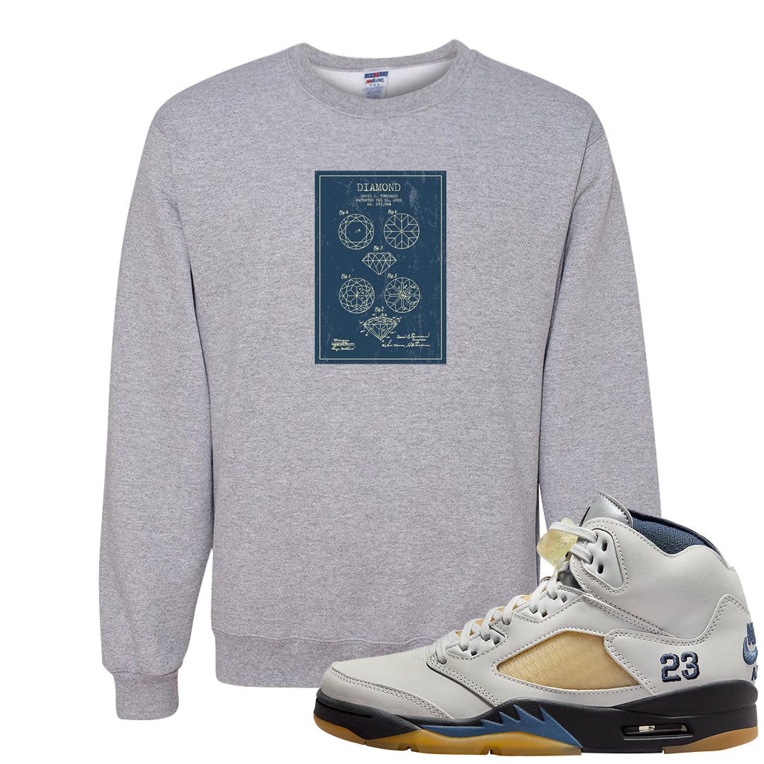 Dusk and Dawn 5s Crewneck Sweatshirt | Diamond Patent Sketch, Ash