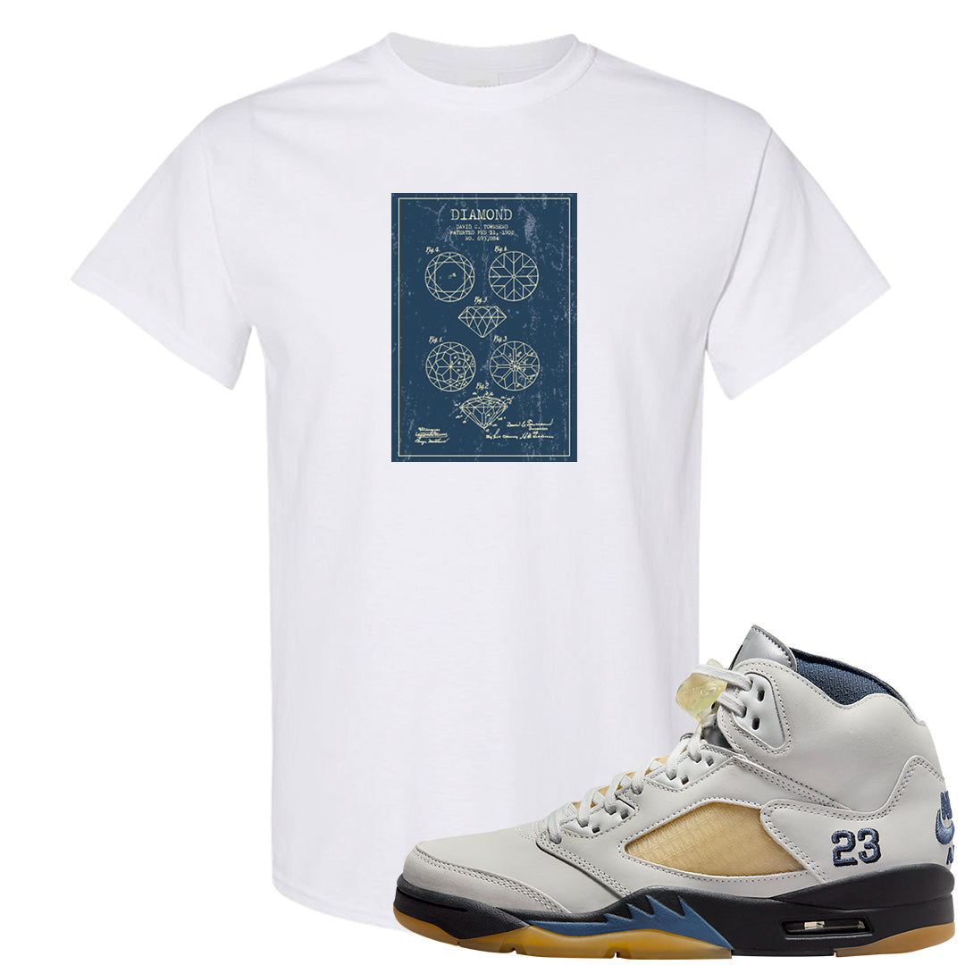 Dusk and Dawn 5s T Shirt | Diamond Patent Sketch, White