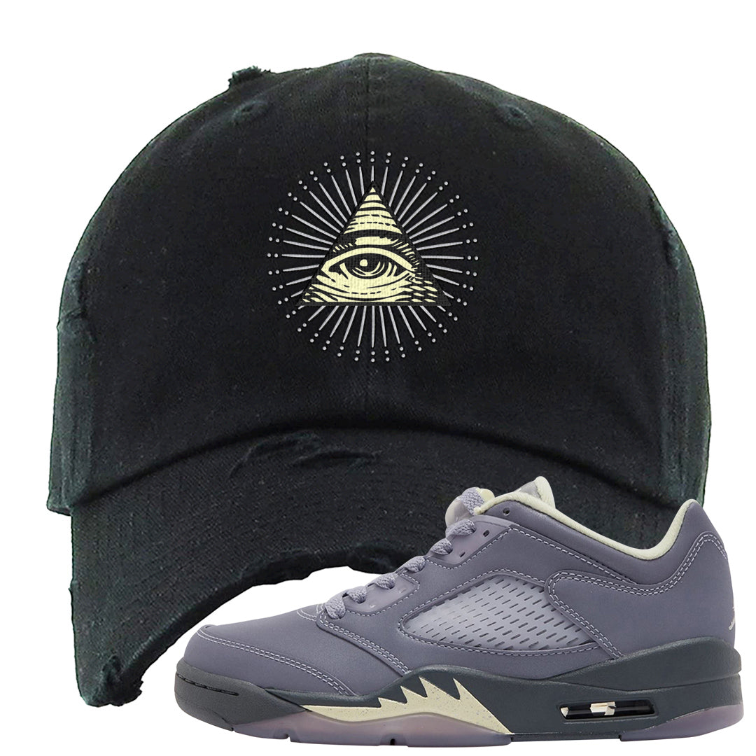 Indigo Haze 5s Distressed Dad Hat | All Seeing Eye, Black