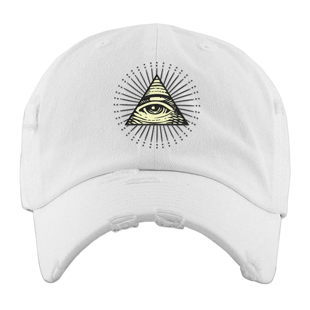 Indigo Haze 5s Distressed Dad Hat | All Seeing Eye, White