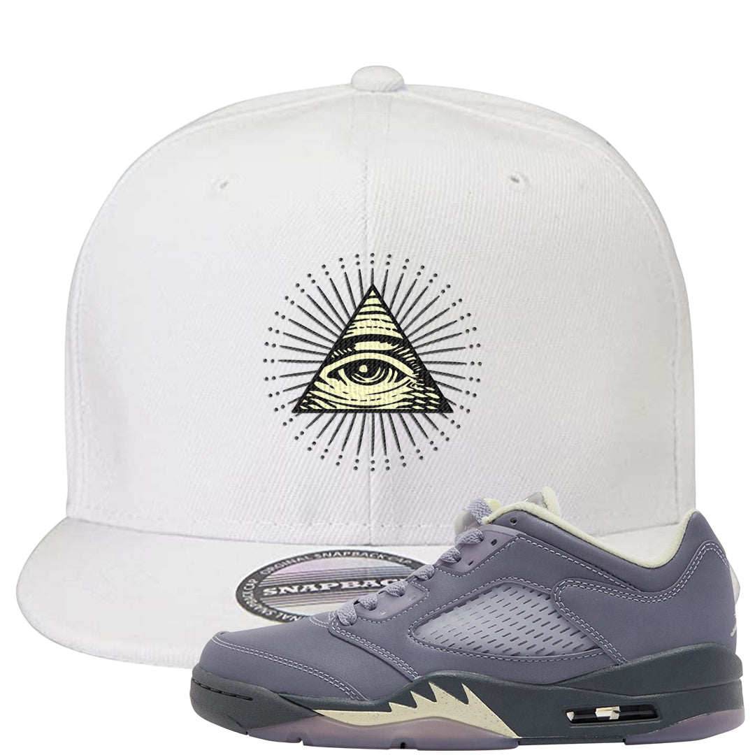 Indigo Haze 5s Snapback Hat | All Seeing Eye, White