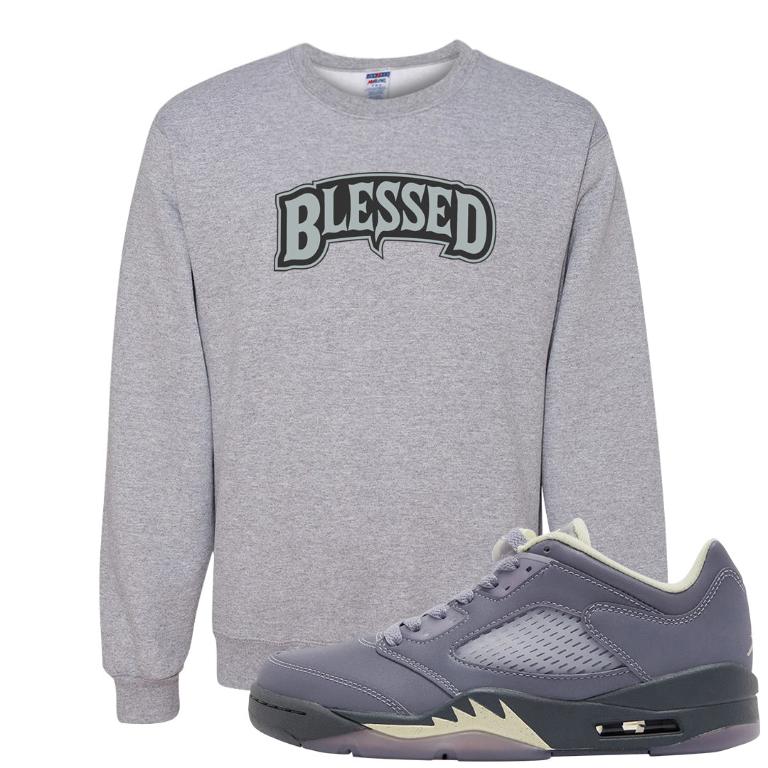 Indigo Haze 5s Crewneck Sweatshirt | Blessed Arch, Ash