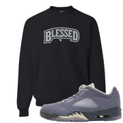 Indigo Haze 5s Crewneck Sweatshirt | Blessed Arch, Black