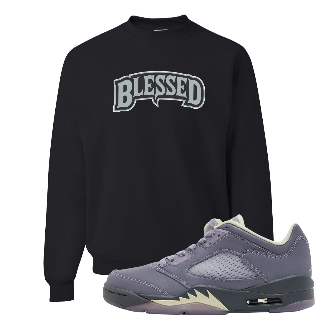 Indigo Haze 5s Crewneck Sweatshirt | Blessed Arch, Black