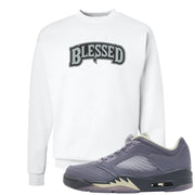 Indigo Haze 5s Crewneck Sweatshirt | Blessed Arch, White