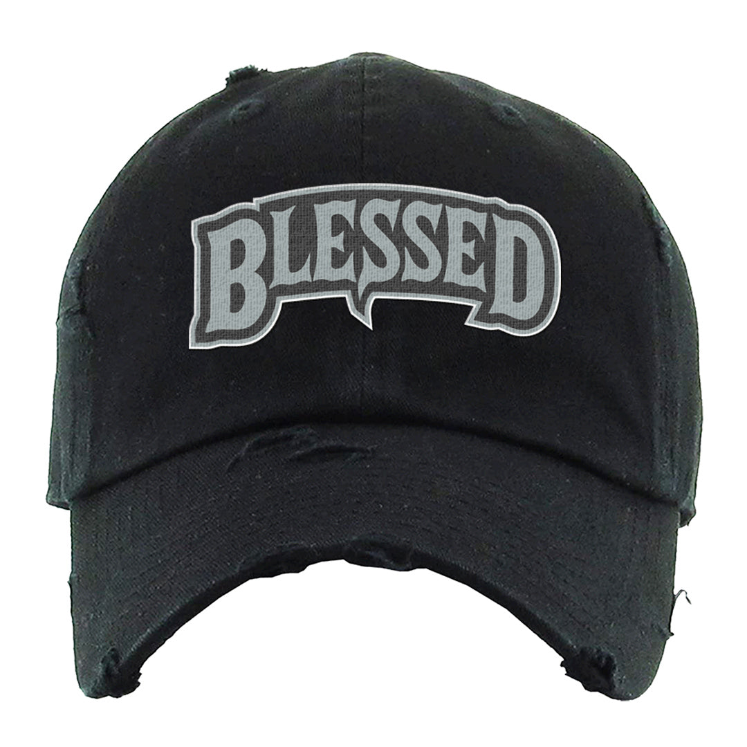 Indigo Haze 5s Distressed Dad Hat | Blessed Arch, Black