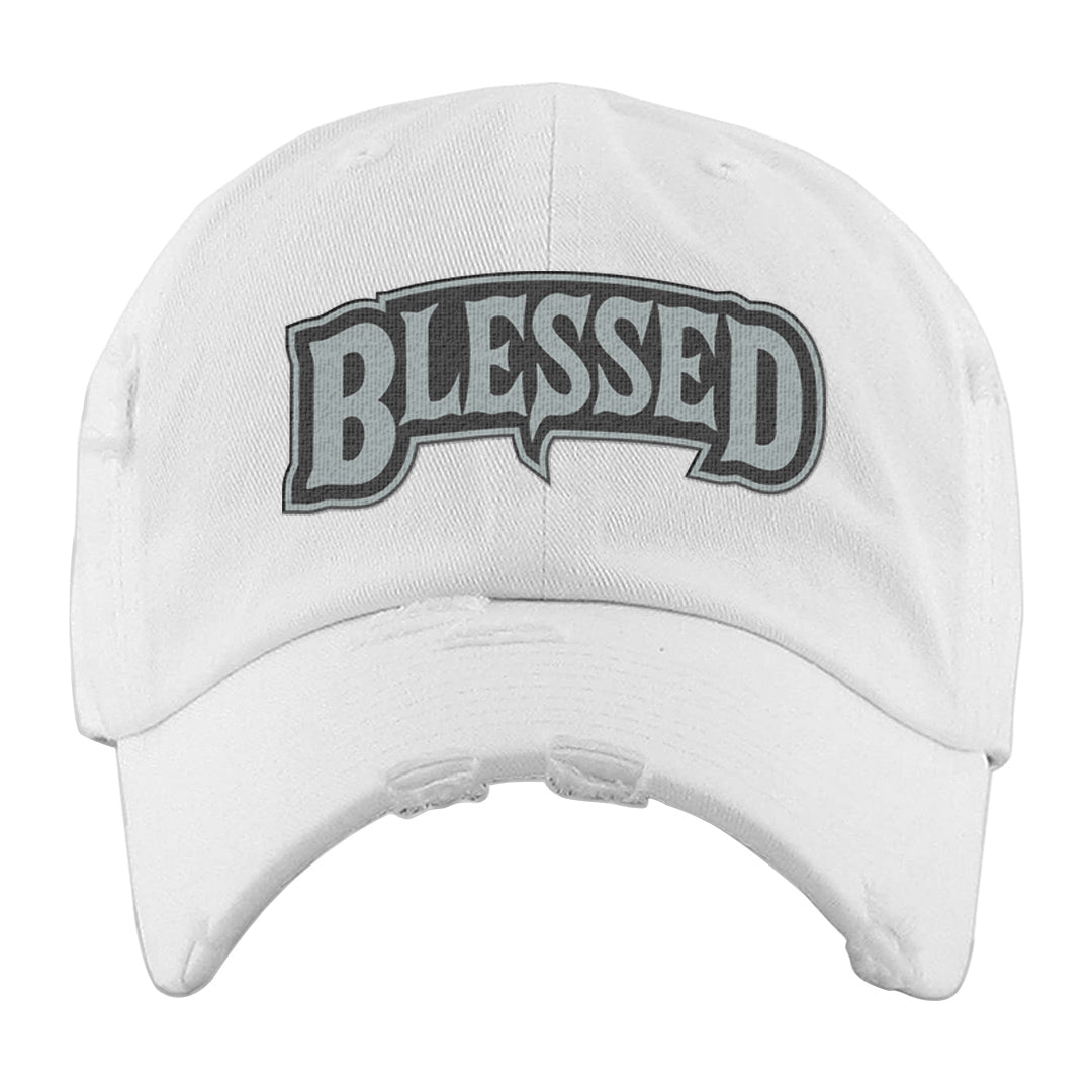 Indigo Haze 5s Distressed Dad Hat | Blessed Arch, White