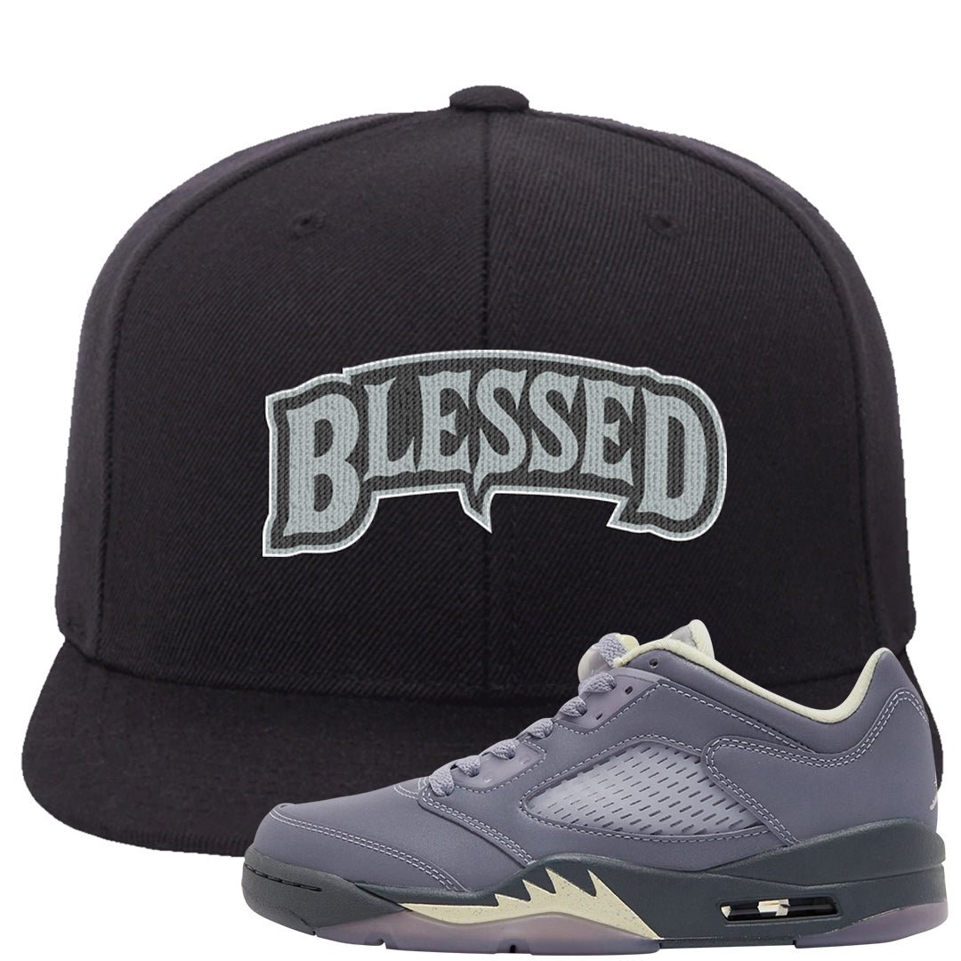 Indigo Haze 5s Snapback Hat | Blessed Arch, Black