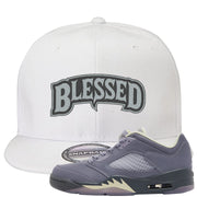 Indigo Haze 5s Snapback Hat | Blessed Arch, White