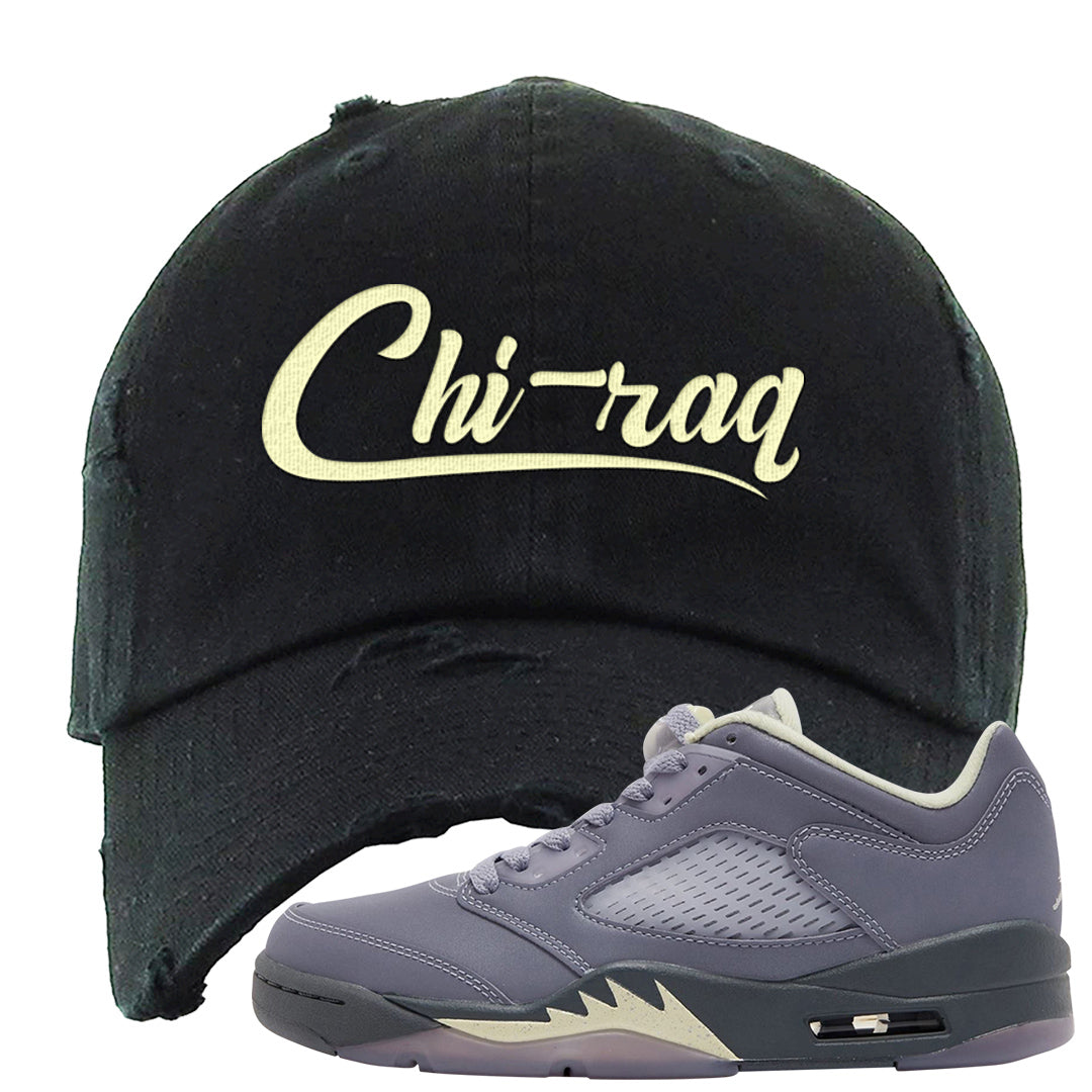 Indigo Haze 5s Distressed Dad Hat | Chiraq, Black