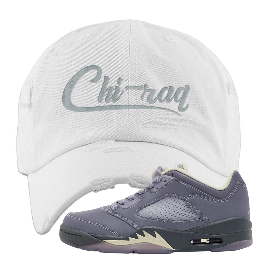 Indigo Haze 5s Distressed Dad Hat | Chiraq, White