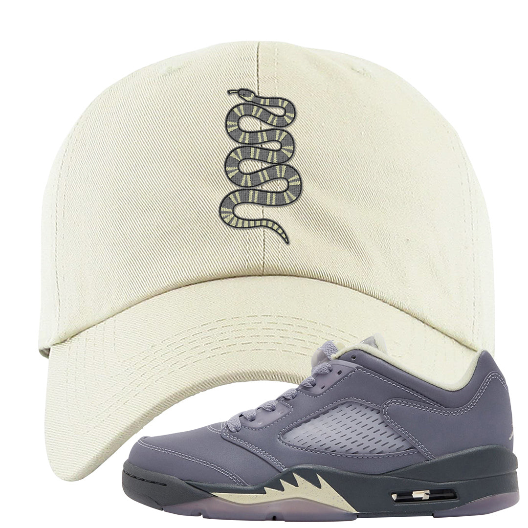 Indigo Haze 5s Dad Hat | Coiled Snake, White