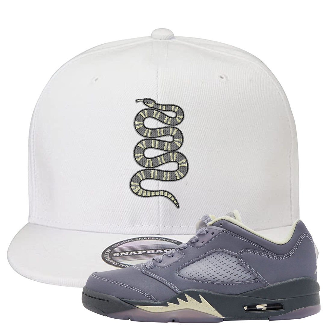 Indigo Haze 5s Snapback Hat | Coiled Snake, White