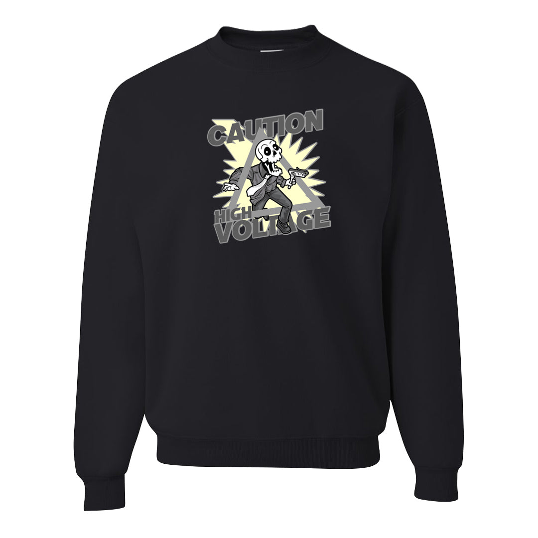 Indigo Haze 5s Crewneck Sweatshirt | Caution High Voltage, Black