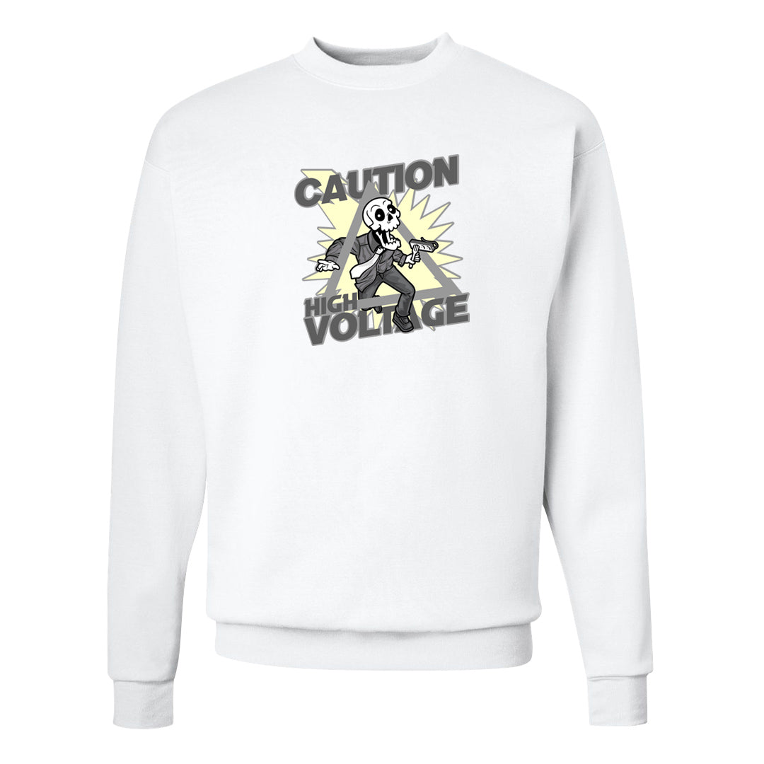 Indigo Haze 5s Crewneck Sweatshirt | Caution High Voltage, White