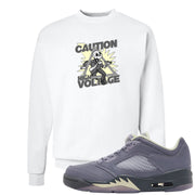 Indigo Haze 5s Crewneck Sweatshirt | Caution High Voltage, White