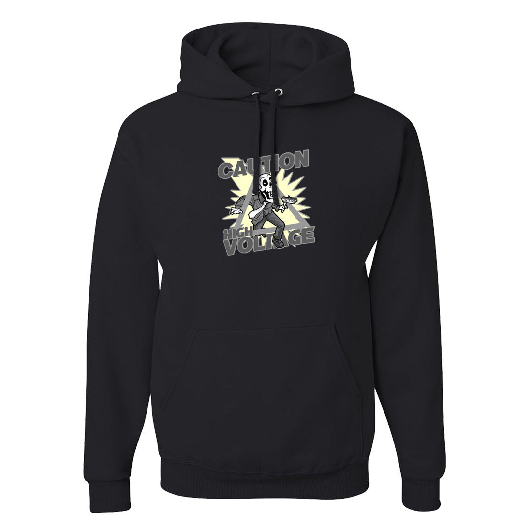 Indigo Haze 5s Hoodie | Caution High Voltage, Black