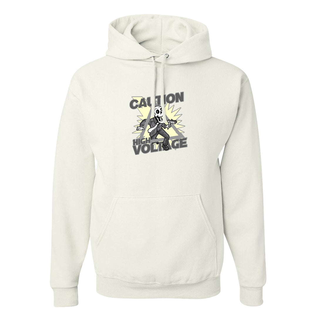 Indigo Haze 5s Hoodie | Caution High Voltage, White