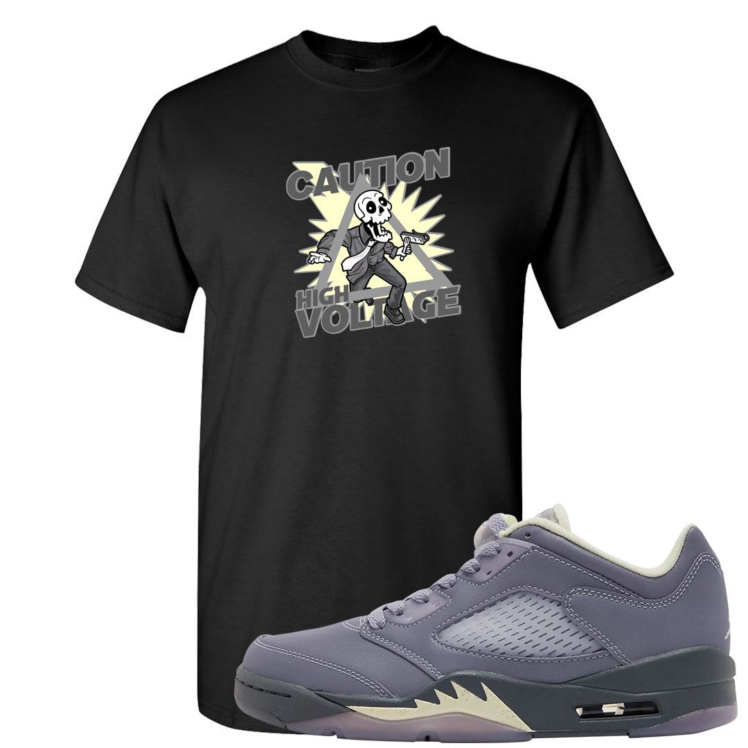 Indigo Haze 5s T Shirt | Caution High Voltage, Black