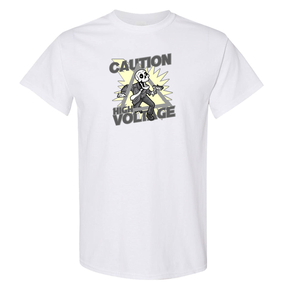 Indigo Haze 5s T Shirt | Caution High Voltage, White